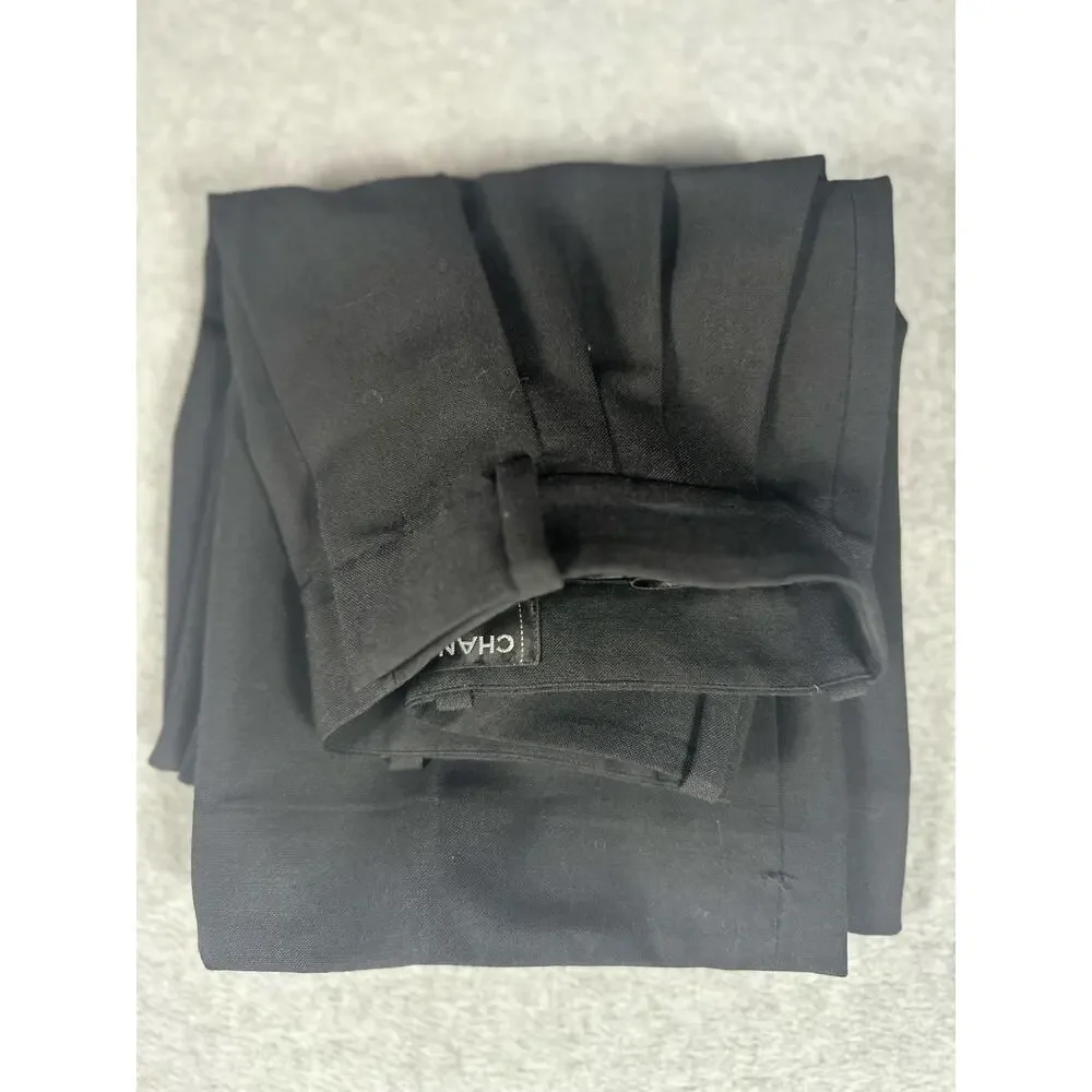 Chanel Dress Pants Women's Size 34 (US 2) Black Pleated High Rise Wide Leg